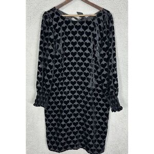 Talbots Dress 10 Black Velvet Heart Print Sheer Romantic Party‎ Cocktail Midi